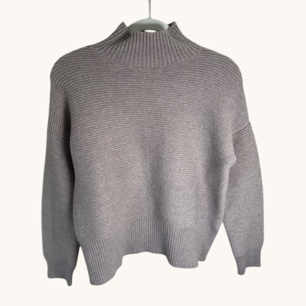 Neely Mock Neck Ribbed Knit Sweater Taupe Brown Relaxed Fit Pullover